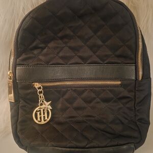 Tommy Hilfiger Black Quilted Backpack with Gold Details